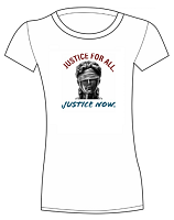 Justice For All, Justice Now White T-Shirt (Women’s) Cover