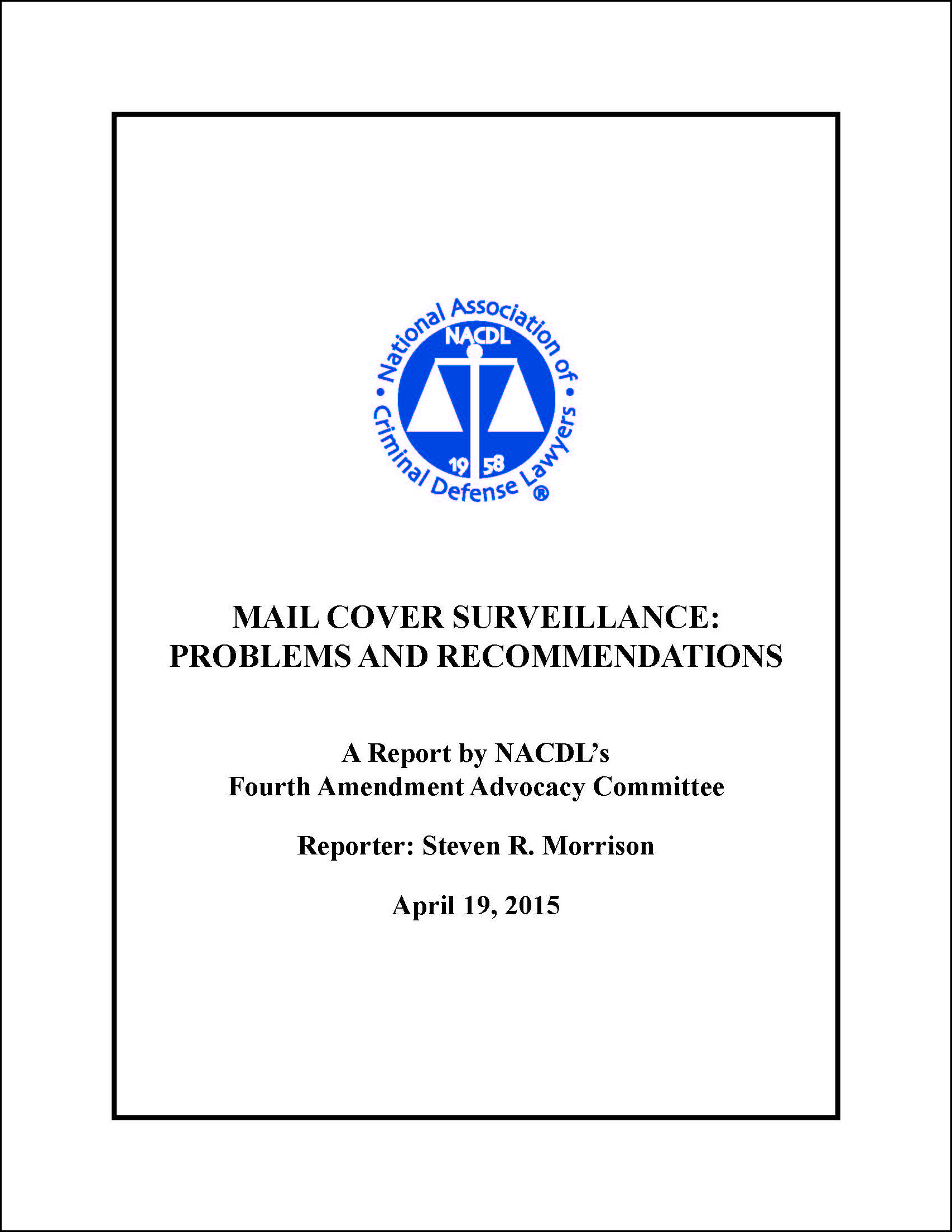 Cover for NACDL report Mail Cover Surveillance: Problems and Recommendations