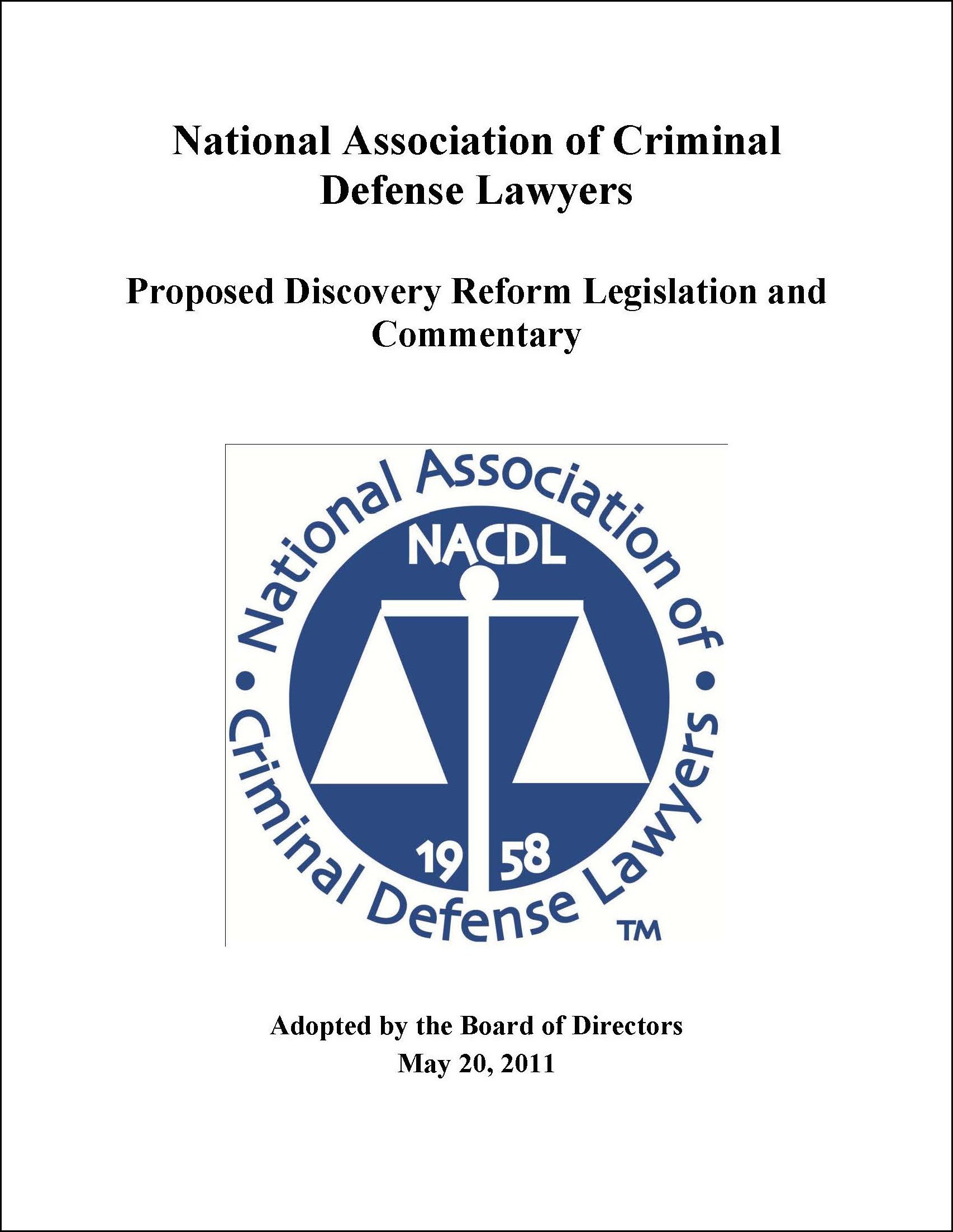 Cover for NACDL report Proposed 18 USC § 3014, Duty to Disclose Favorable Information and Commentary