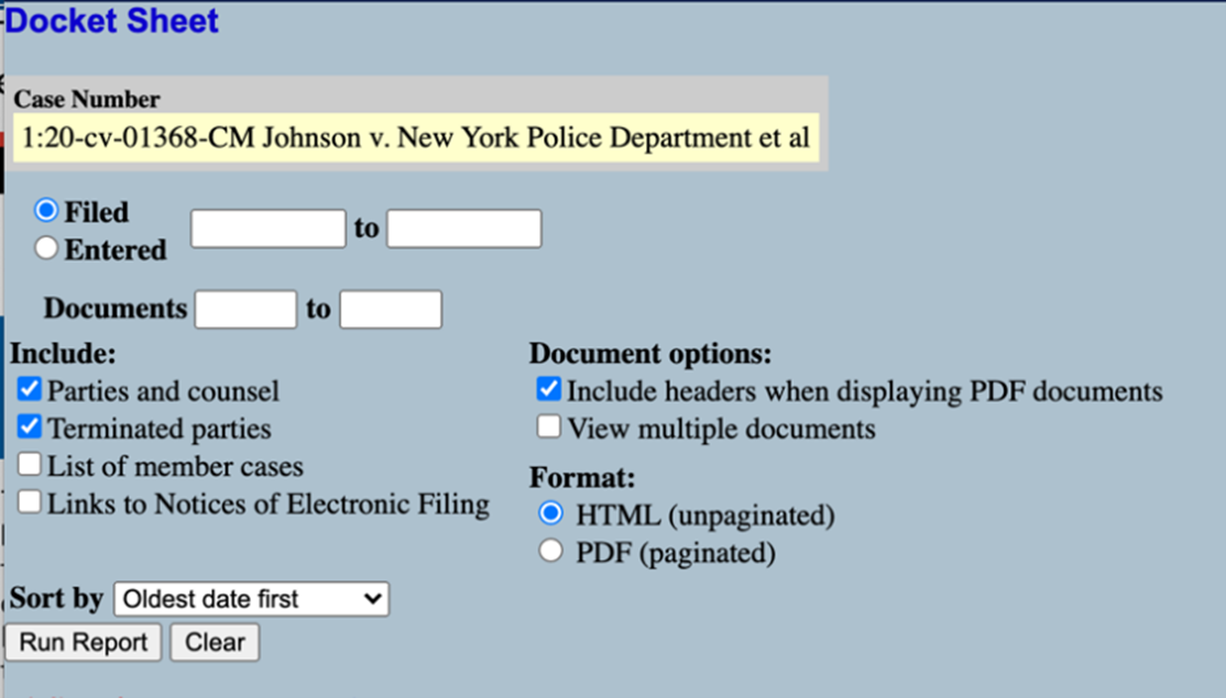 PACER Search Docket Sheet