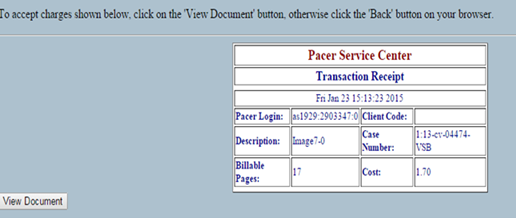 PACER Search Docket View Document